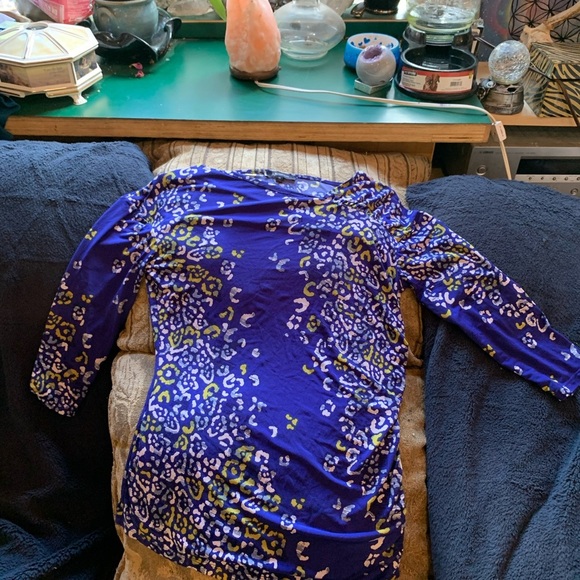 Anne Klein Vibrant Blue Patterned Blouse - Picture 2 of 4